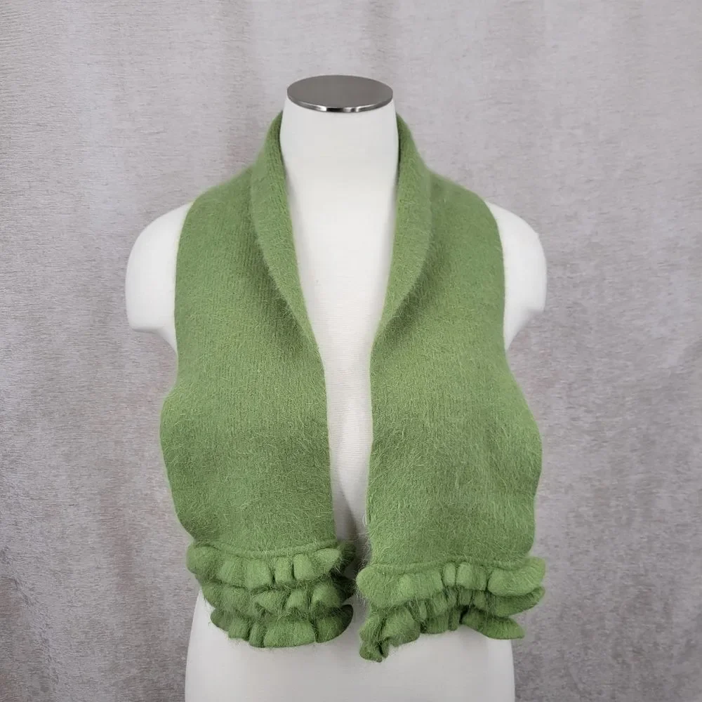 Angora Rabbit Fur Scarf in Spring Green with Ruffled Ends